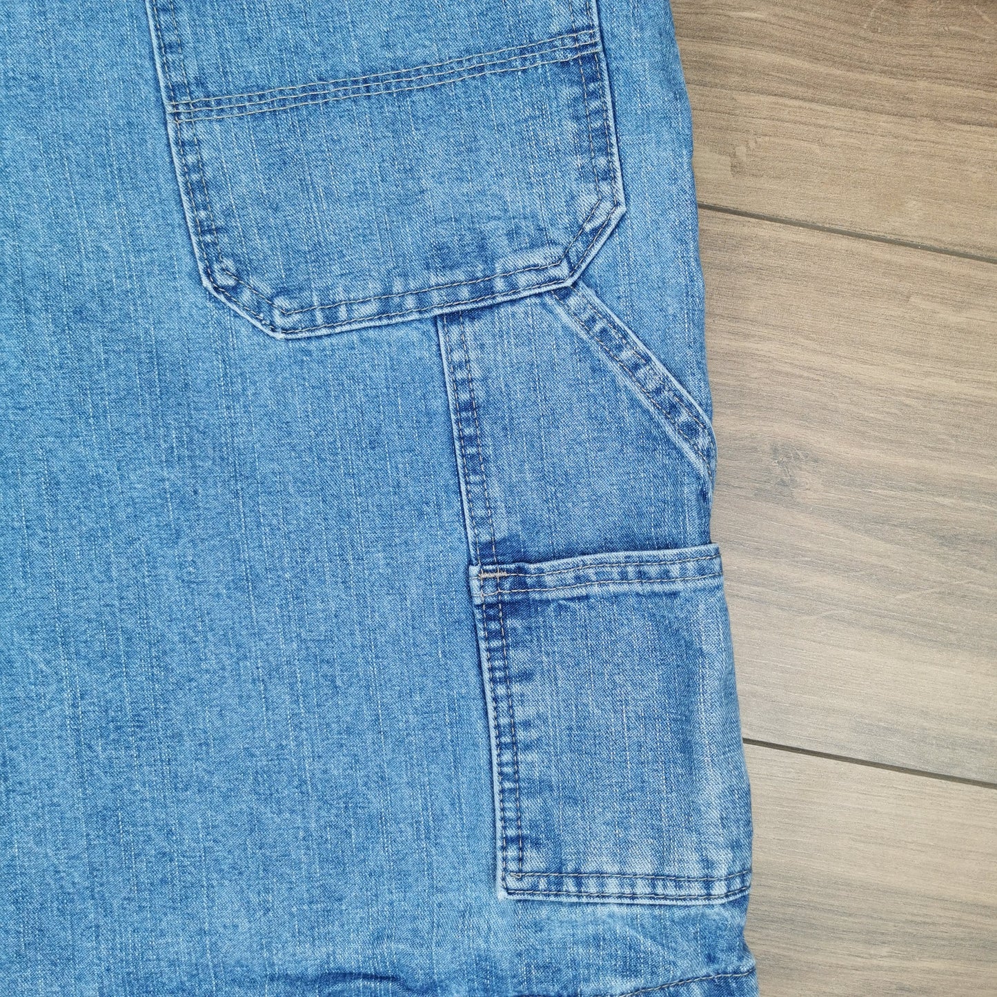 Vintage Wrangler Blue Denim Jean Shorts Jorts Carpenter Cargo Utility W36