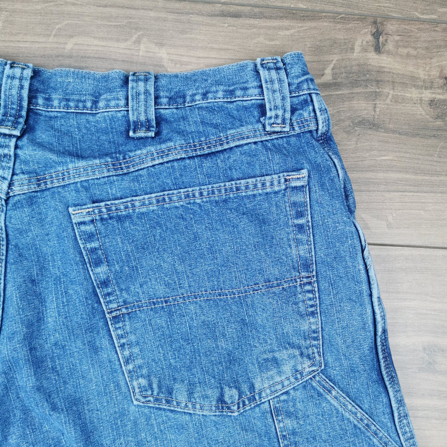 Vintage Wrangler Blue Denim Jean Shorts Jorts Carpenter Cargo Utility W36