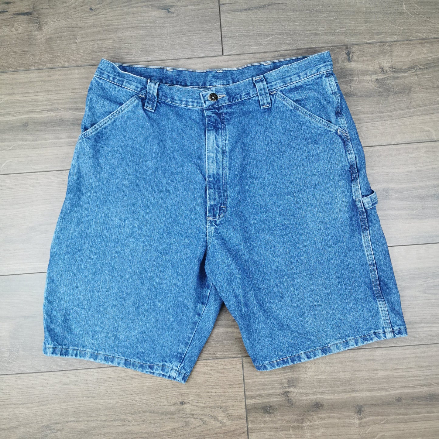 Vintage Wrangler Blue Denim Jean Shorts Jorts Carpenter Cargo Utility W36
