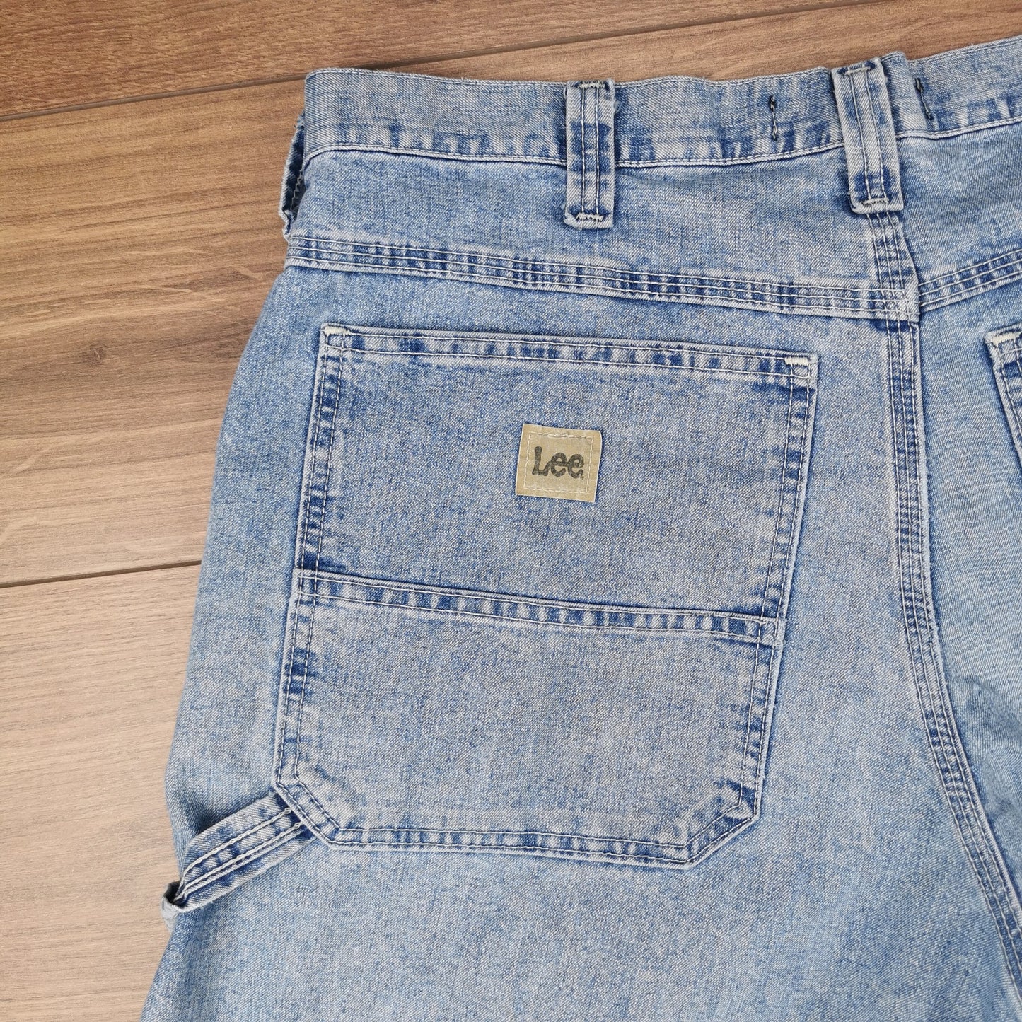 Vintage Lee Blue Denim Baggy Relaxed Jean Shorts Jorts Carpenter Cargo W36