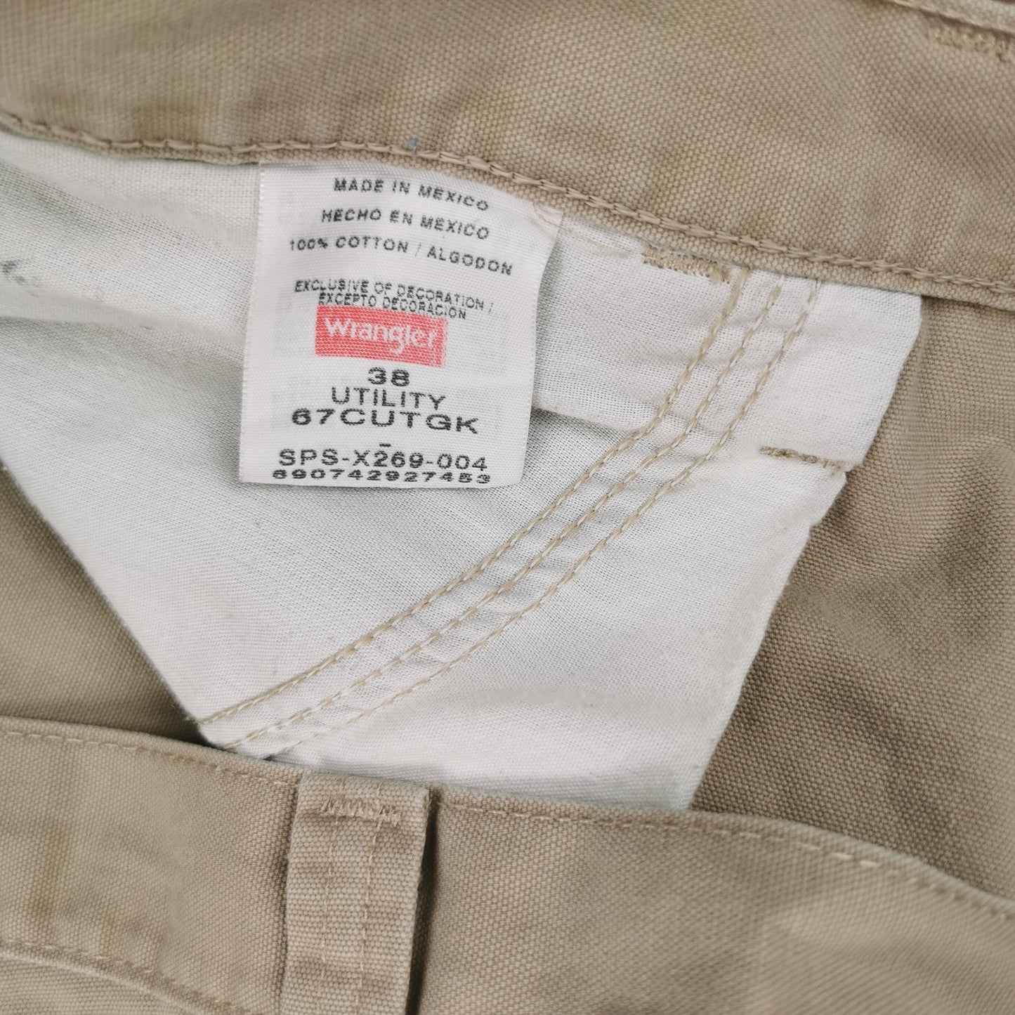 Vintage Wrangler Beige Denim Baggy Relaxed Jean Shorts Jorts Carpenter Cargo W38