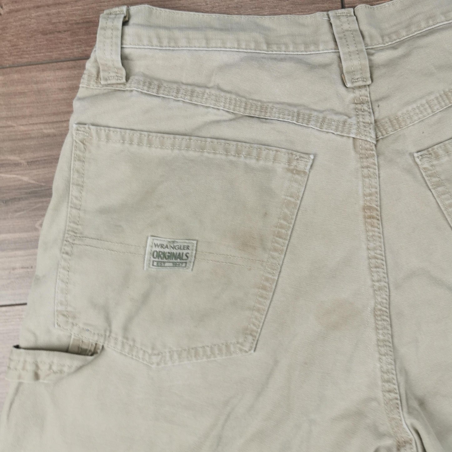 Vintage Wrangler Beige Denim Baggy Relaxed Shorts Jorts Carpenter Utility W32