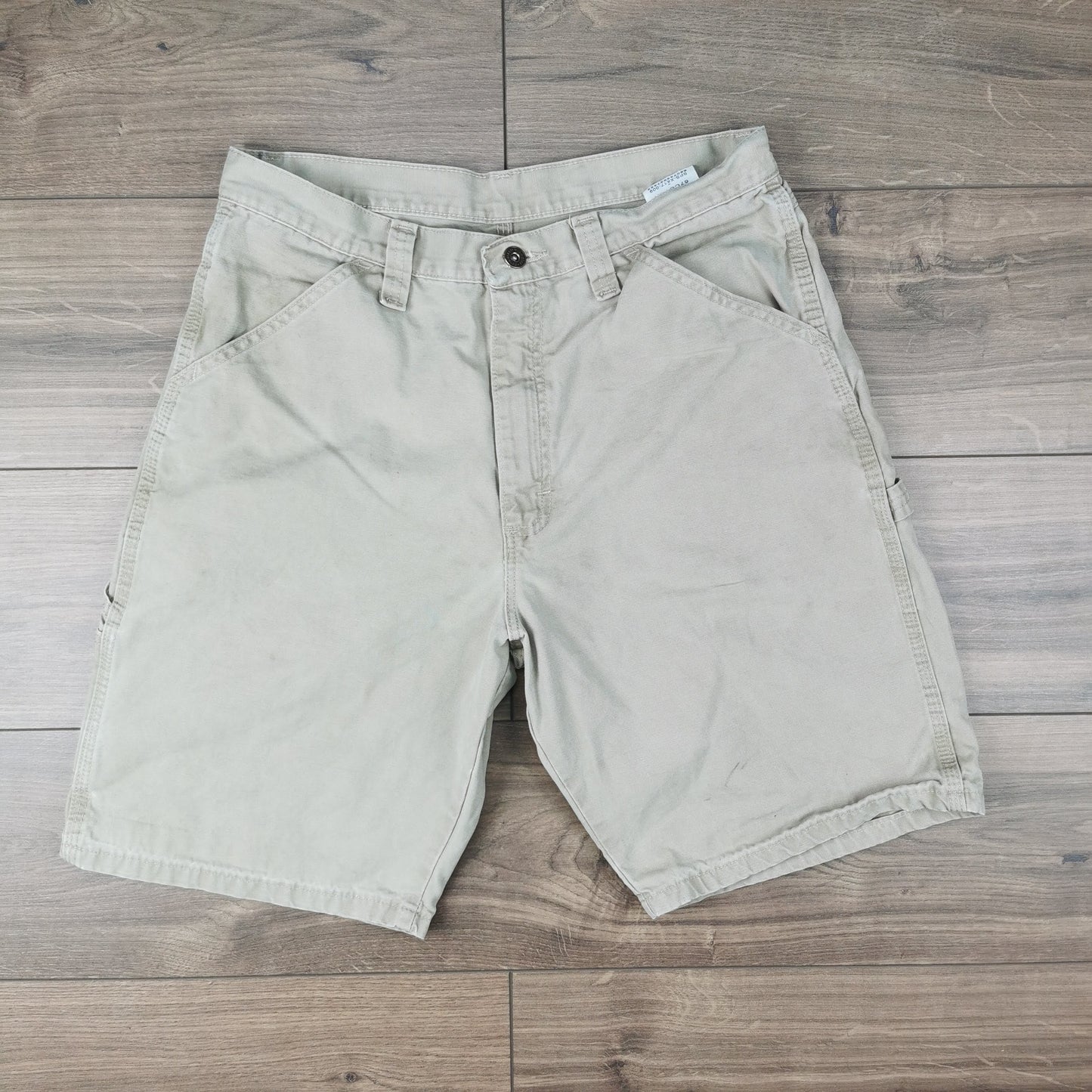 Vintage Wrangler Beige Denim Baggy Relaxed Shorts Jorts Carpenter Utility W32