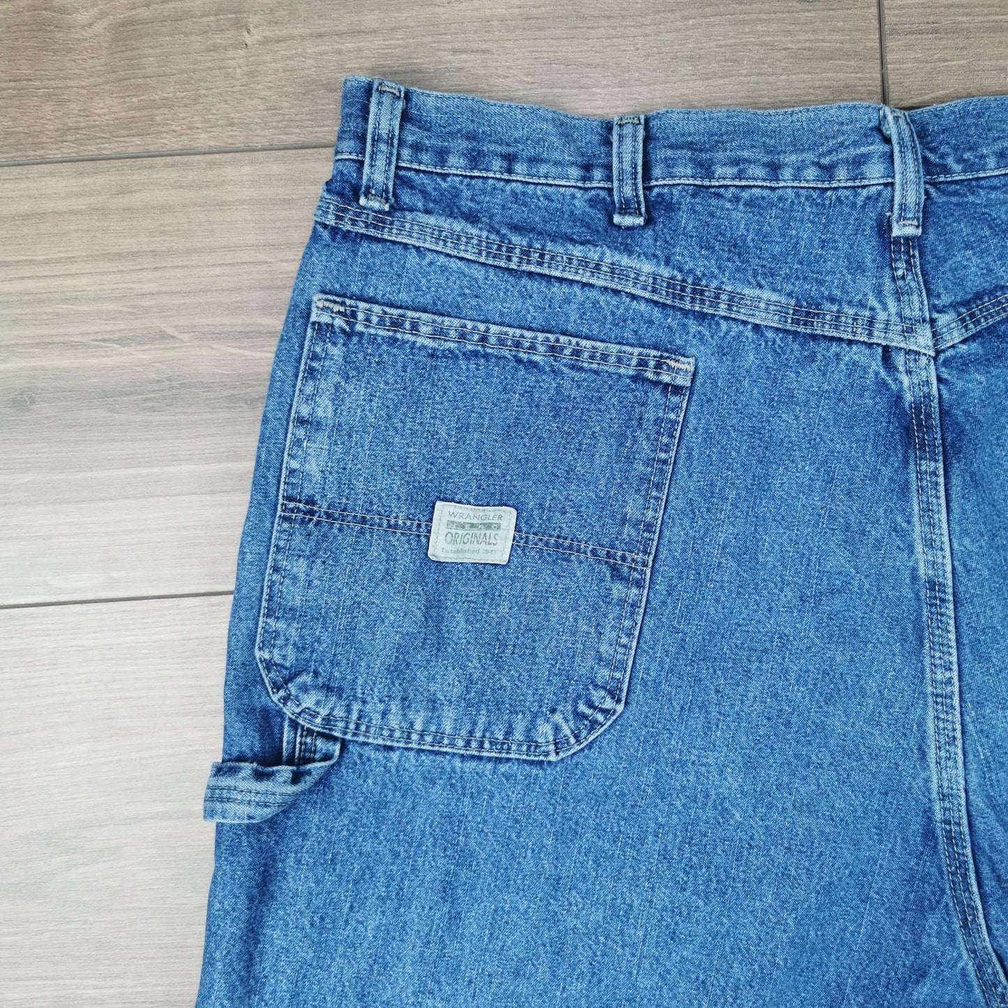 Vintage Wrangler Blue Carpenter Denim Shorts Jorts Utility Baggy Relaxed Fit W40