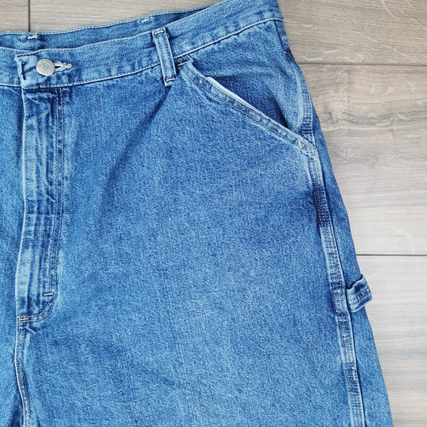 Vintage Wrangler Blue Carpenter Denim Shorts Jorts Utility Baggy Relaxed Fit W40