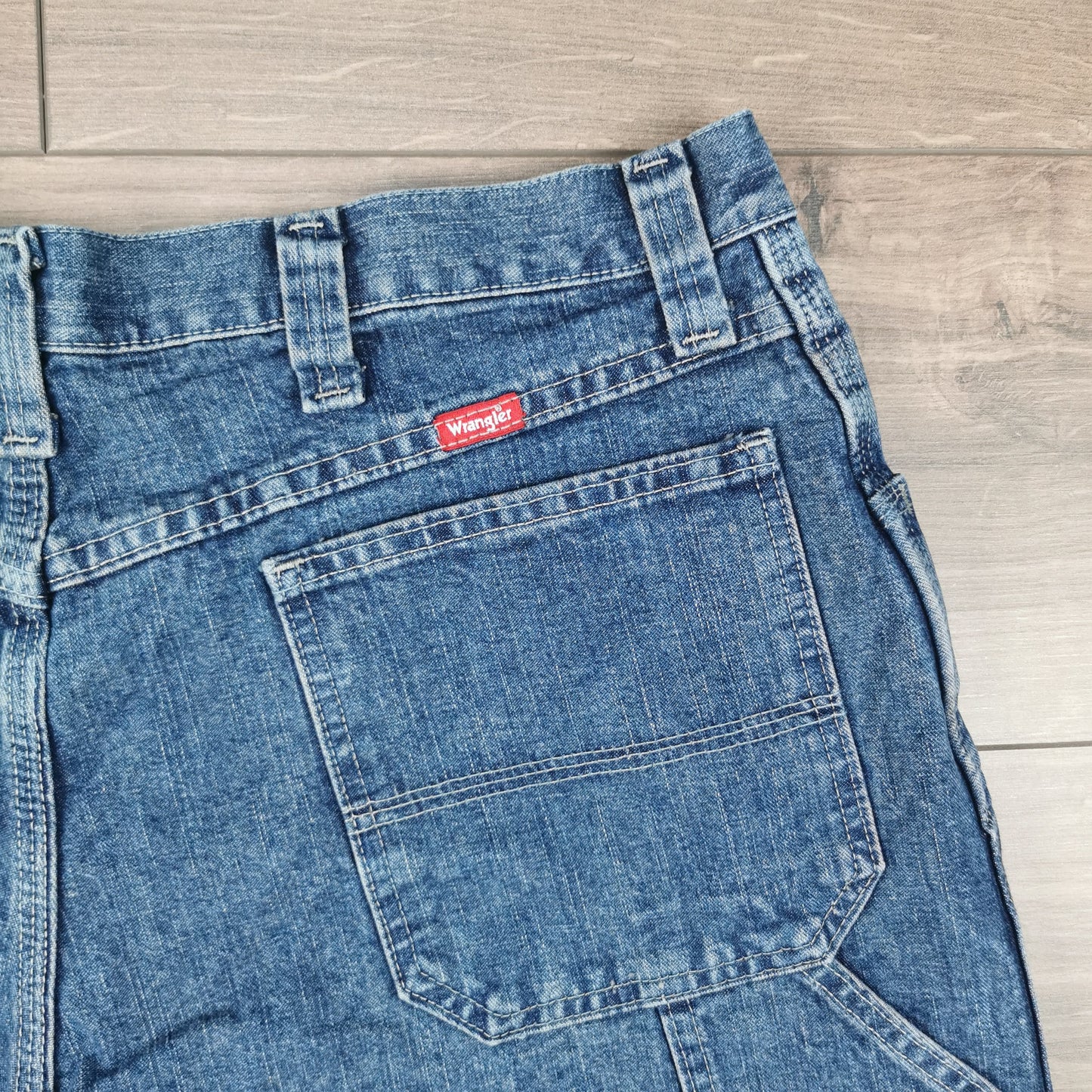 Vintage Wrangler Blue Denim Shorts Jorts Carpenter Utility Baggy Relaxed Fit W34