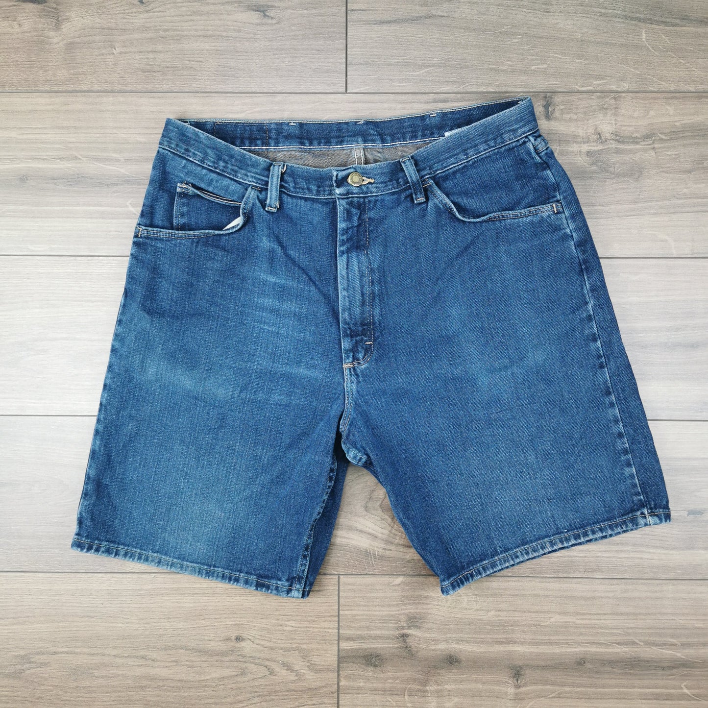Vintage Wrangler Blue Denim Shorts Jorts Carpenter Utility Baggy Relaxed Fit W34