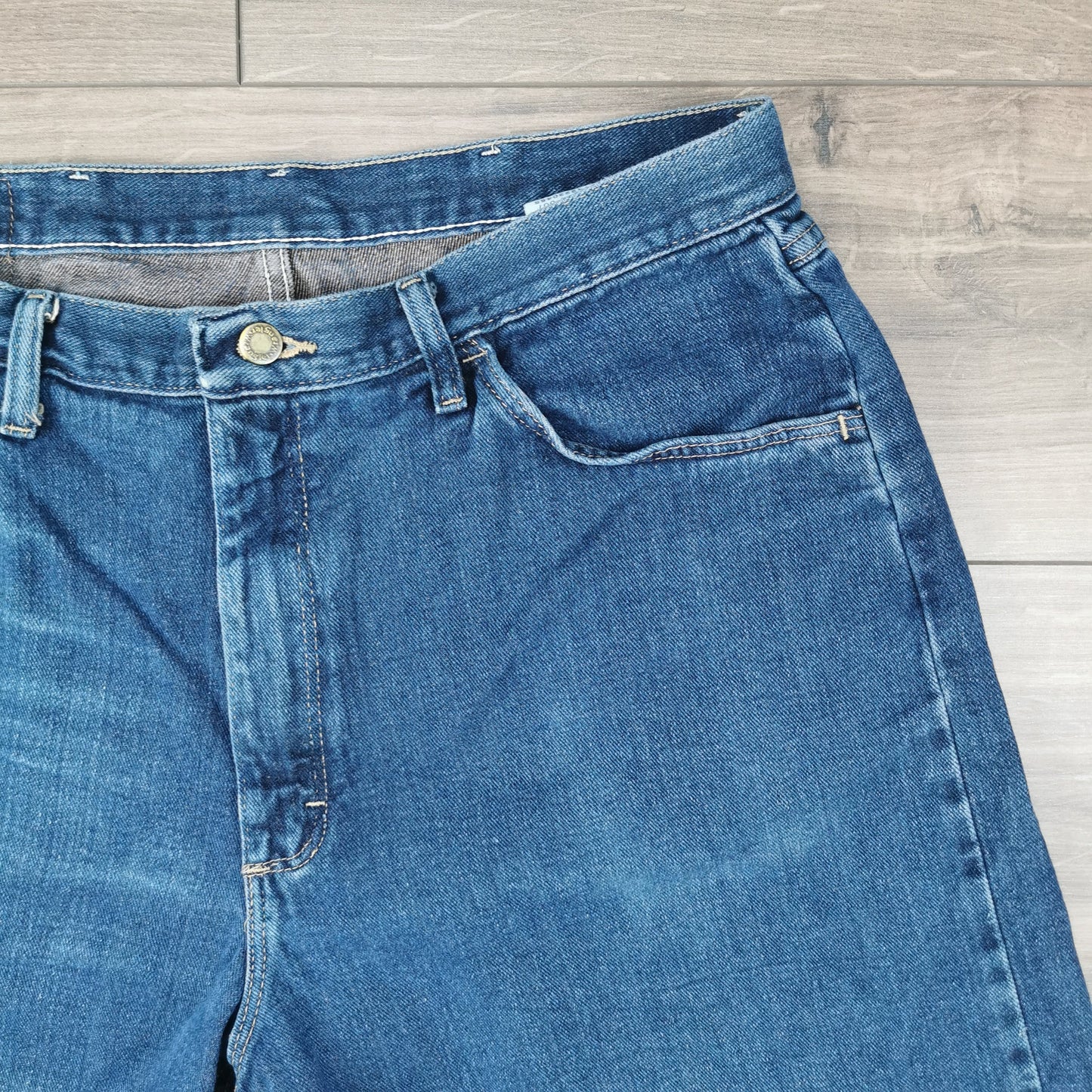 Vintage Wrangler Blue Denim Shorts Jorts Carpenter Utility Baggy Relaxed Fit W34