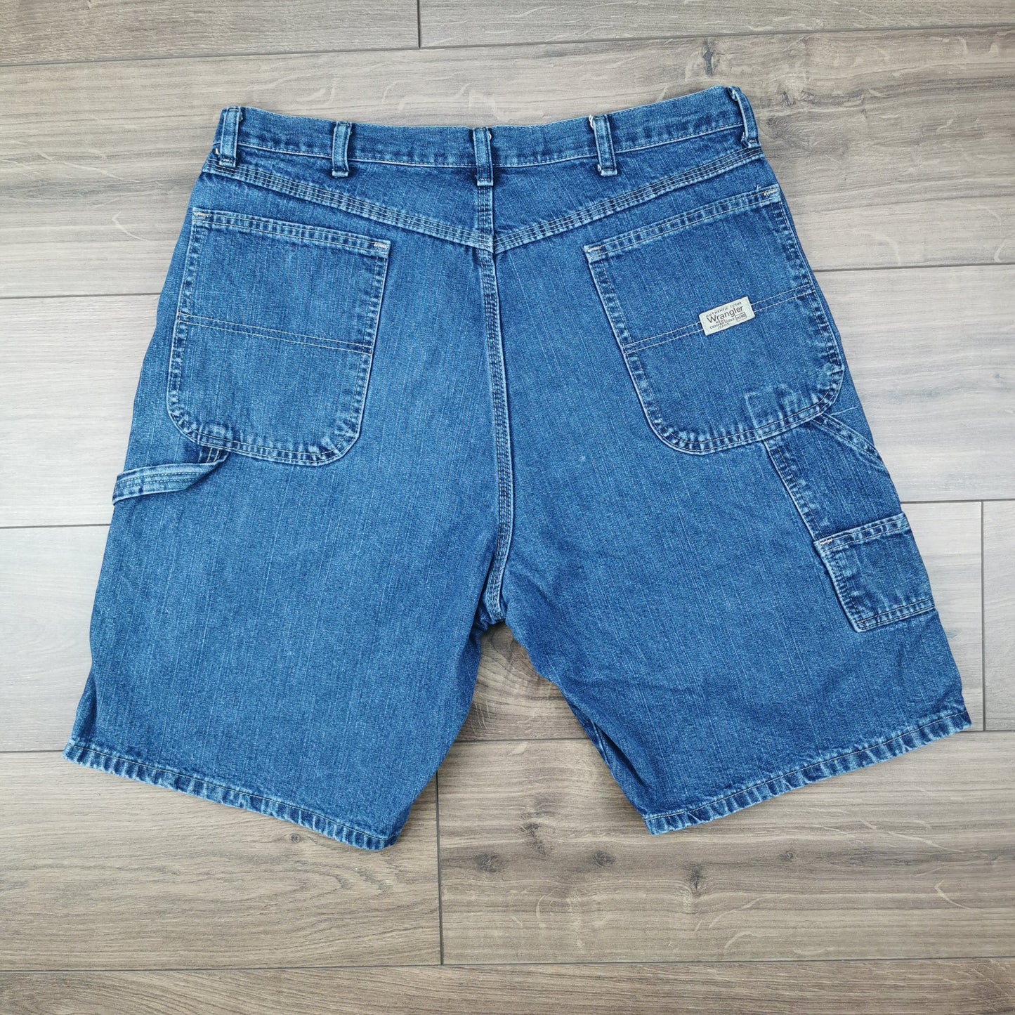 Vintage Wrangler Blue Denim Shorts Jorts Carpenter Utility Baggy Relaxed Fit W36