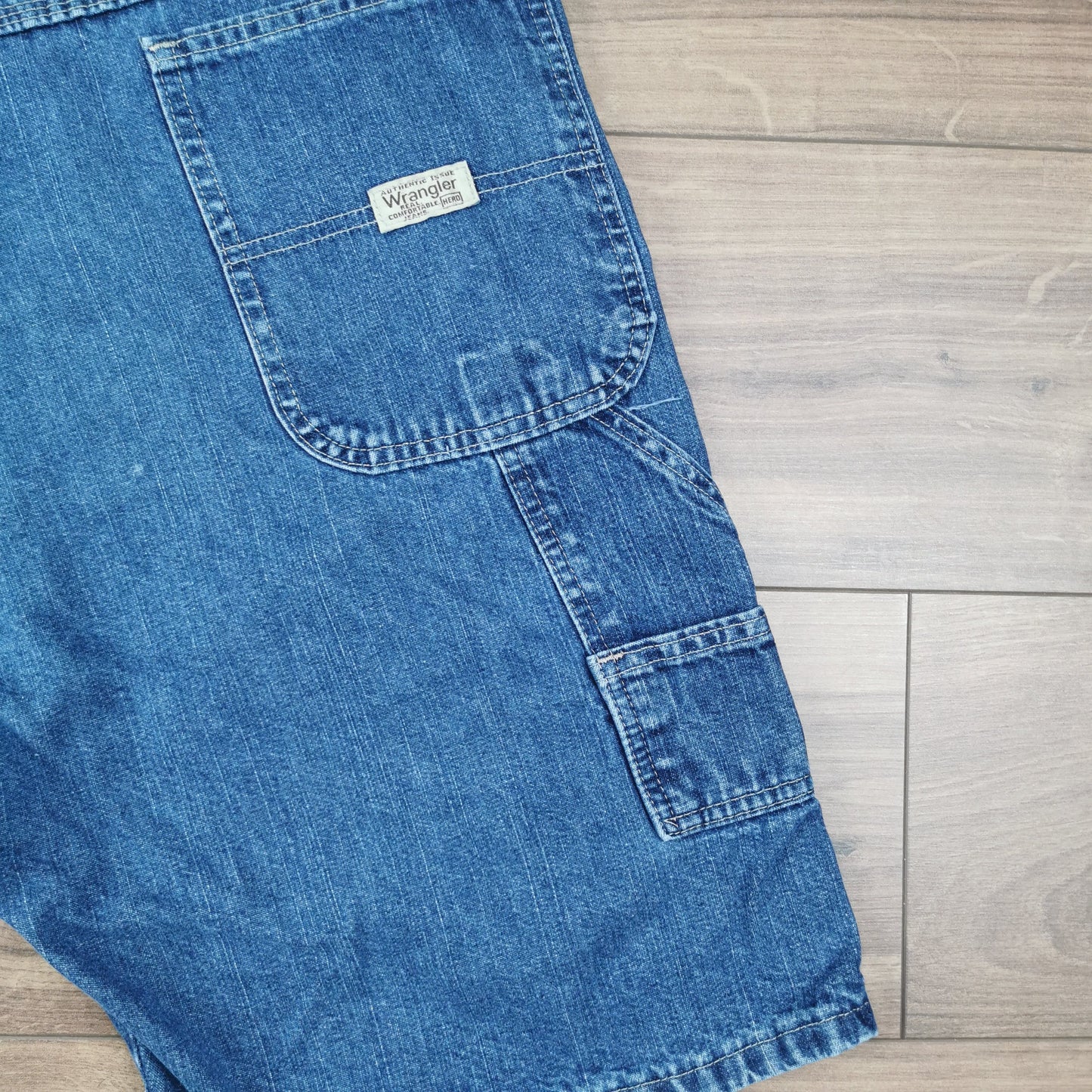 Vintage Wrangler Blue Denim Shorts Jorts Carpenter Utility Baggy Relaxed Fit W36