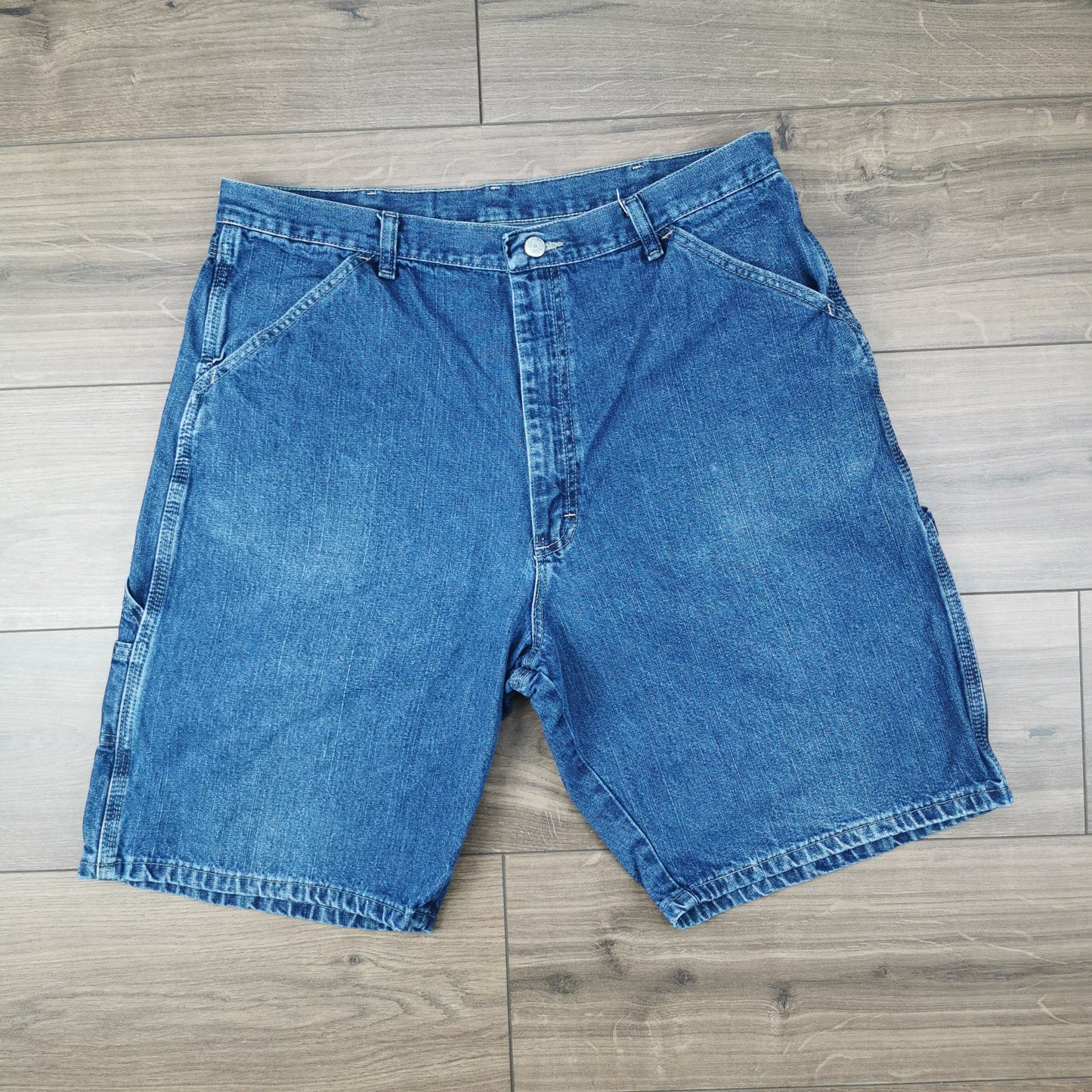 Vintage Wrangler Blue Denim Shorts Jorts Carpenter Utility Baggy Relaxed Fit W36