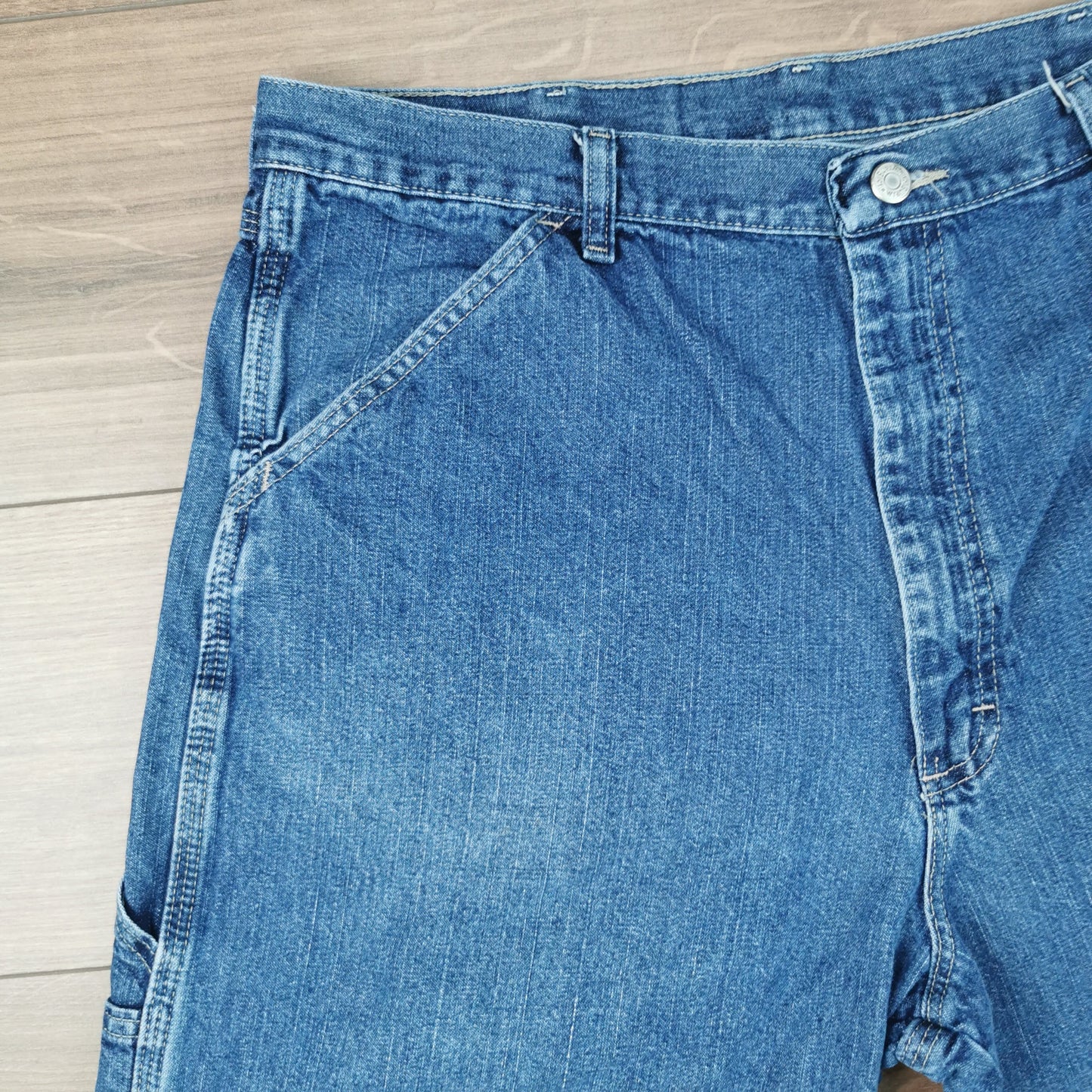Vintage Wrangler Blue Denim Shorts Jorts Carpenter Utility Baggy Relaxed Fit W36