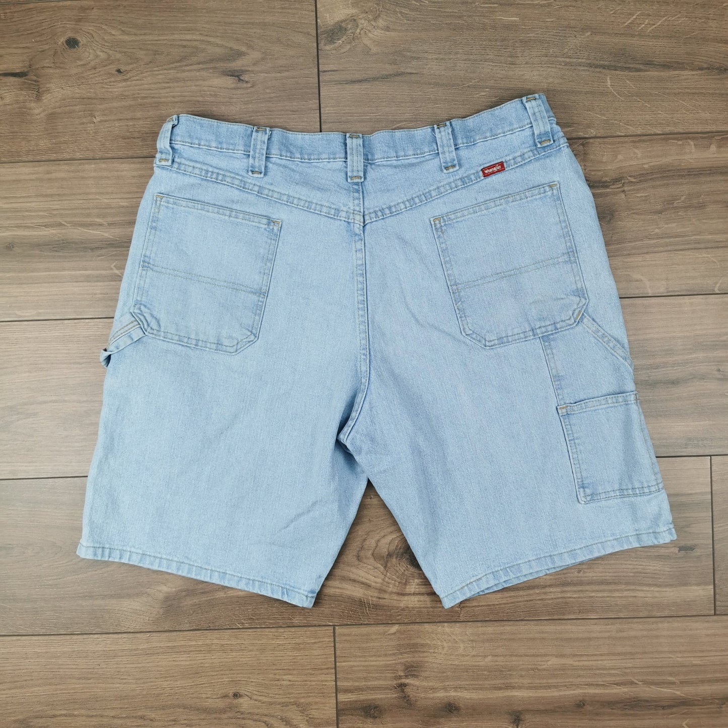 Vintage Wrangler Blue Denim Shorts Jorts Carpenter Utility Baggy Relaxed Fit W38