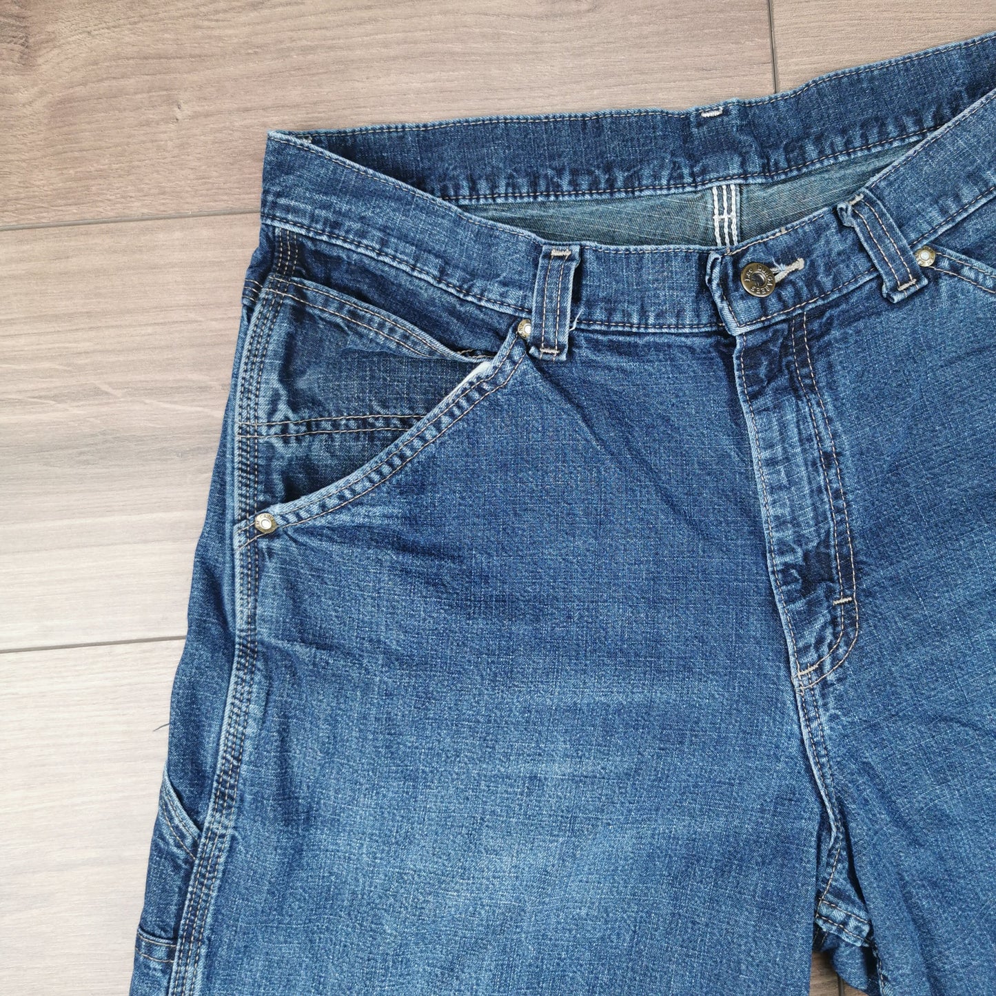 Vintage Lee Dungarees Blue Denim Shorts Jorts Carpenter Baggy Relaxed Fit W33
