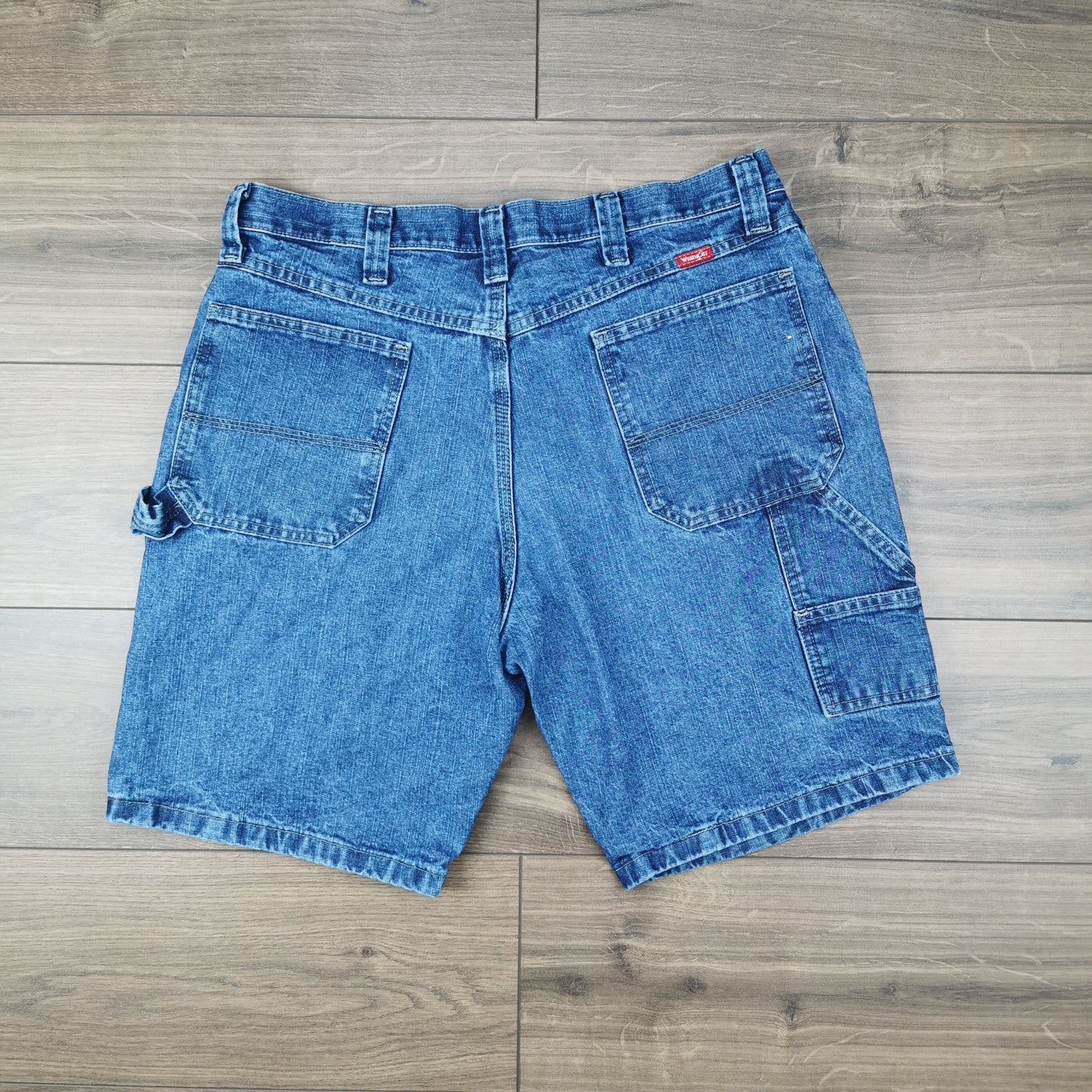 Vintage Wrangler Blue Denim Shorts Jorts Carpenter Utility Baggy Relaxed Fit W34