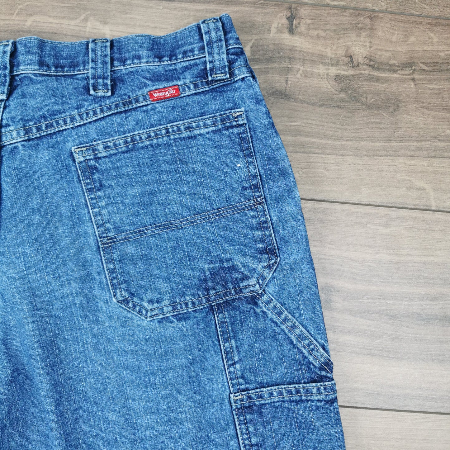 Vintage Wrangler Blue Denim Shorts Jorts Carpenter Utility Baggy Relaxed Fit W34