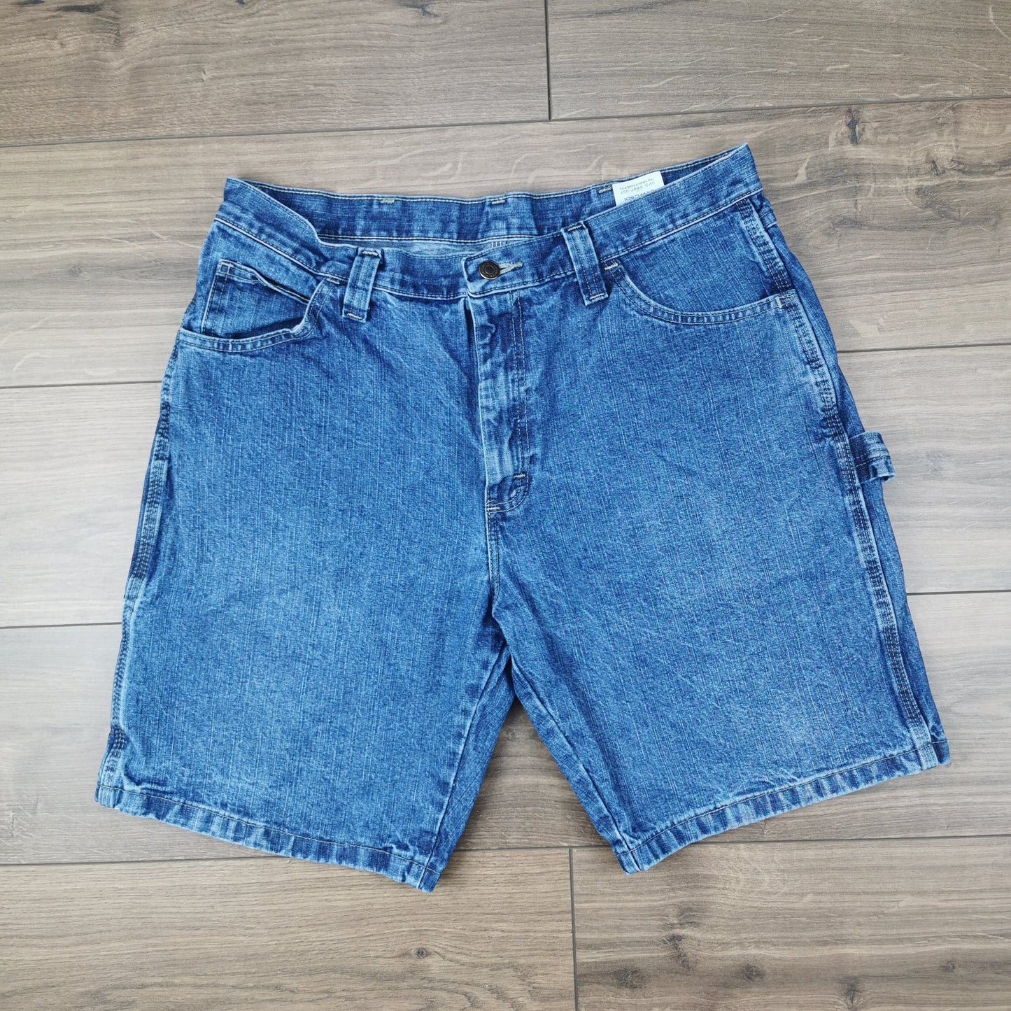 Vintage Wrangler Blue Denim Shorts Jorts Carpenter Utility Baggy Relaxed Fit W34
