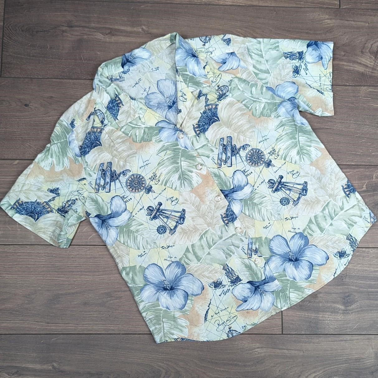 Vintage 90s 00s Compass pattern Hawaiian shirt blouse women's size XL