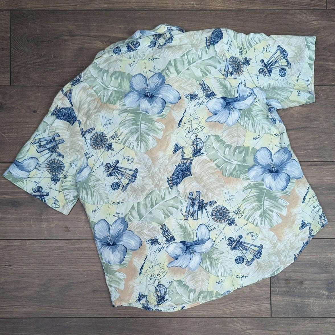 Vintage 90s 00s Compass pattern Hawaiian shirt blouse women's size XL