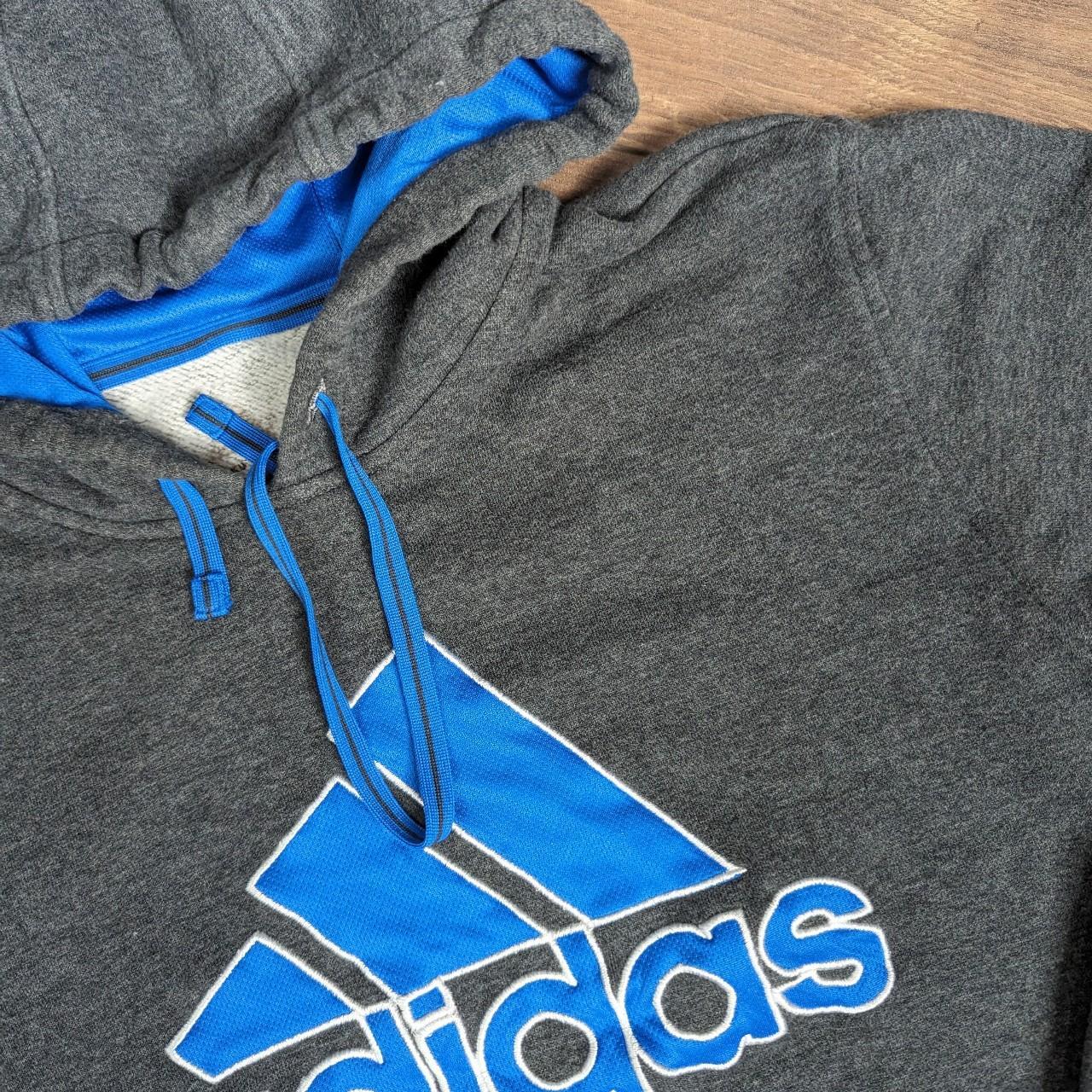 Grey/Blue Adidas Spellout Hoodie Men's M