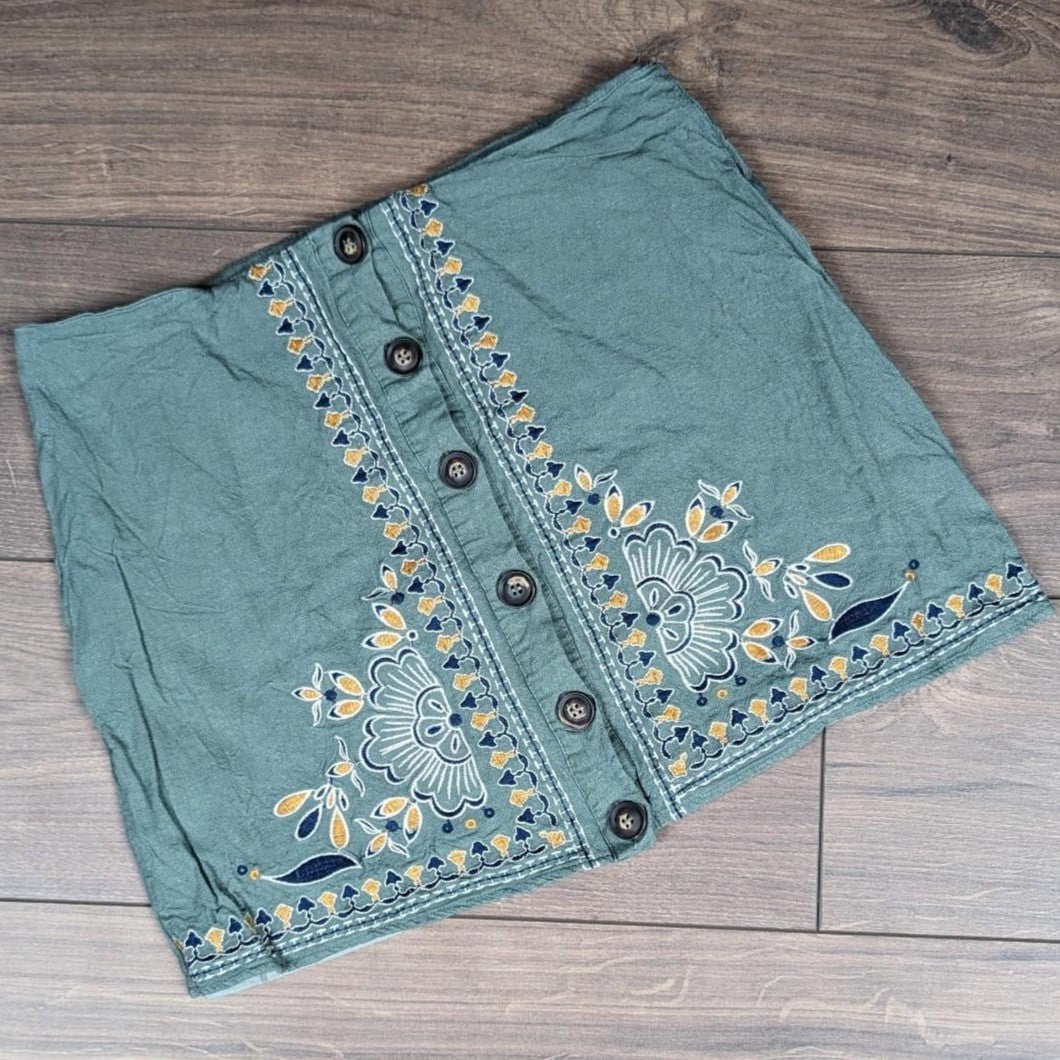 Vintage Khaki Green Fairy Cottage A-Line Mini Skirt Size L/UK12 90's 00's Y2K