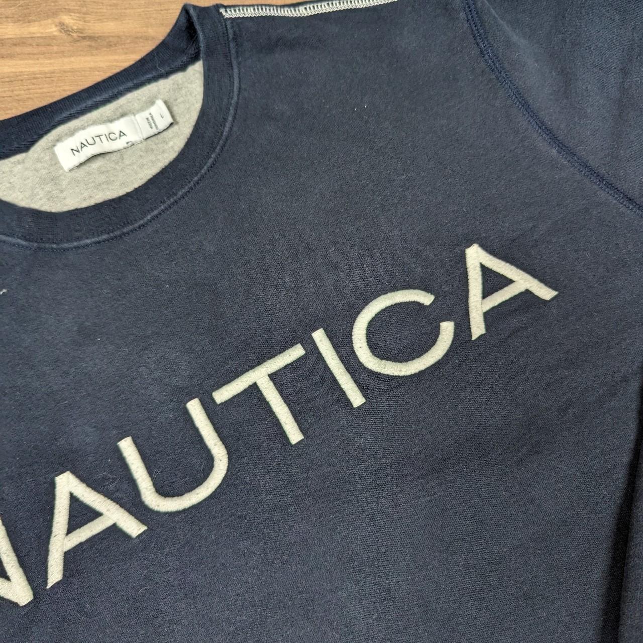 Nautica Sailing Navy Blue/White Embroidered Spellout Logo Sweatshirt Men's L
