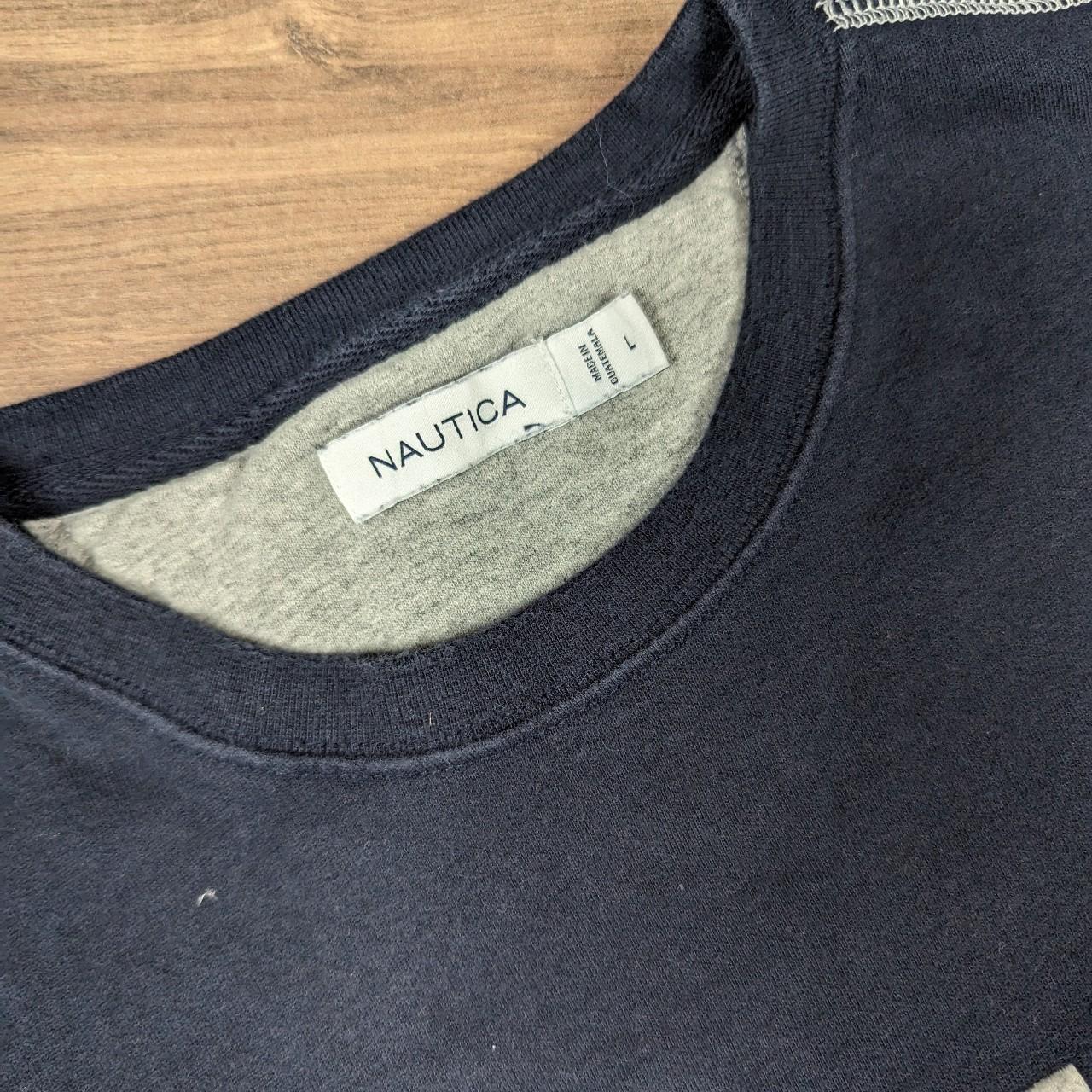Nautica Sailing Navy Blue/White Embroidered Spellout Logo Sweatshirt Men's L