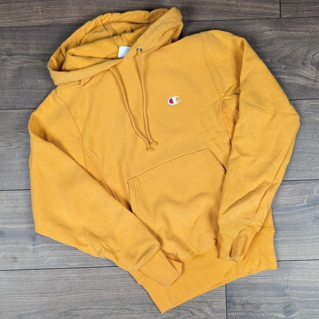 Champion Yellow Reverse Weave Embroidered Logo Hoodie Men's XS