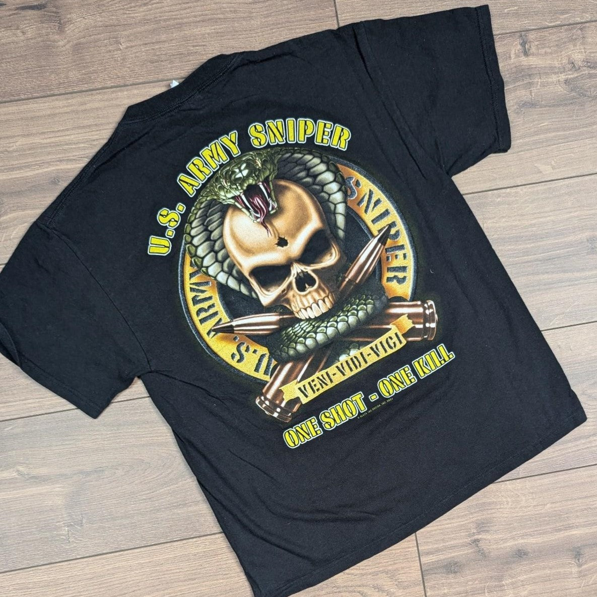 Black Vintage 2004 US Army Sniper Delta Pro Weight Graphic T-Shirt