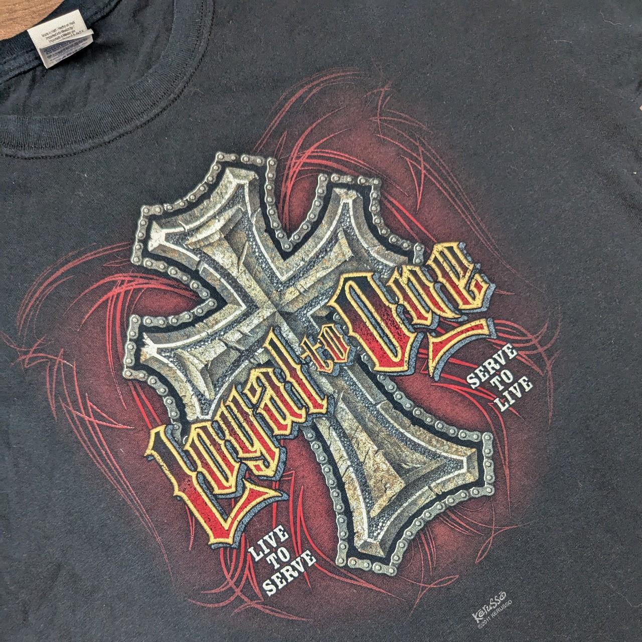 Black Vintage Cross Loyal to One Graphic T-Shirt Size L Y2K