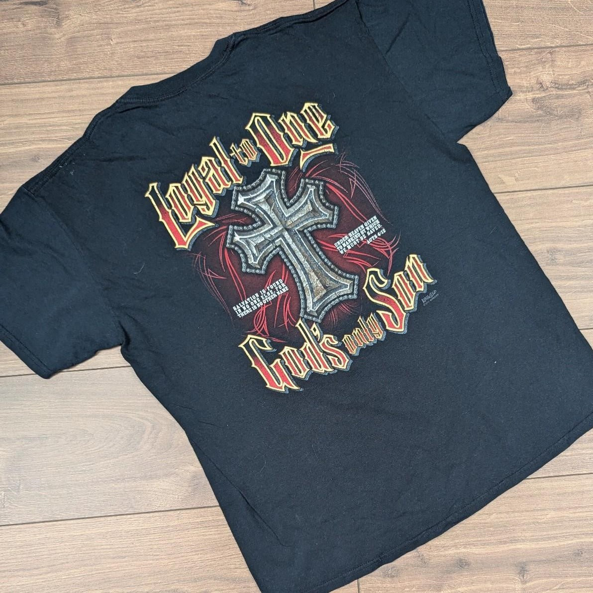 Black Vintage Cross Loyal to One Graphic T-Shirt Size L Y2K
