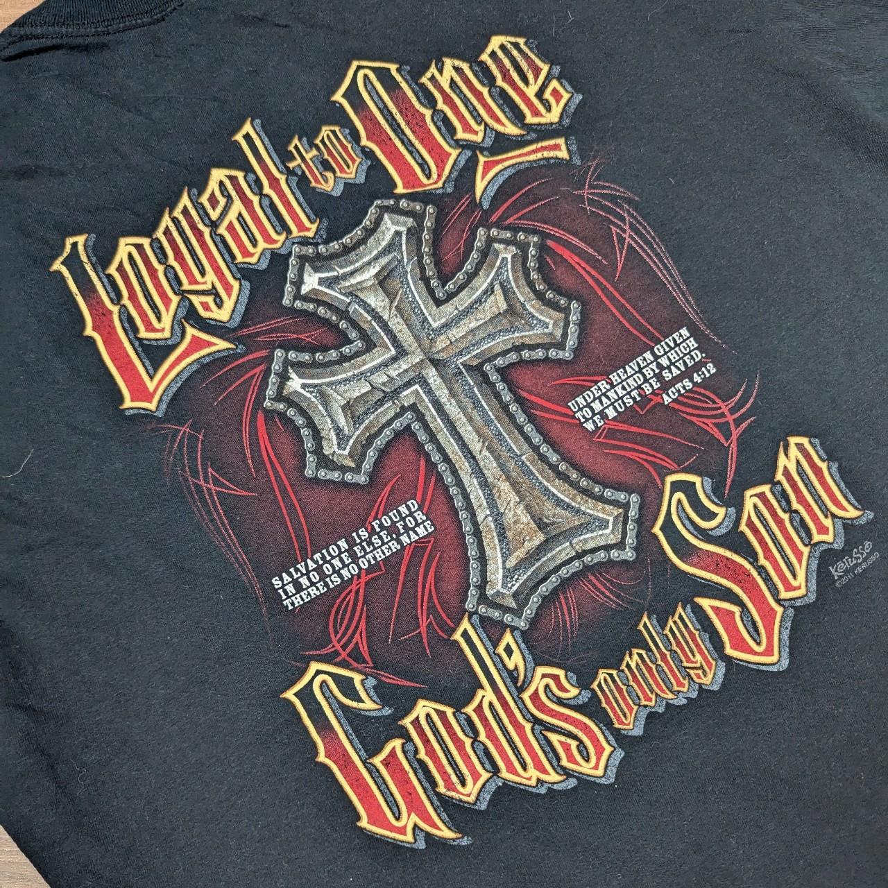 Black Vintage Cross Loyal to One Graphic T-Shirt Size L Y2K
