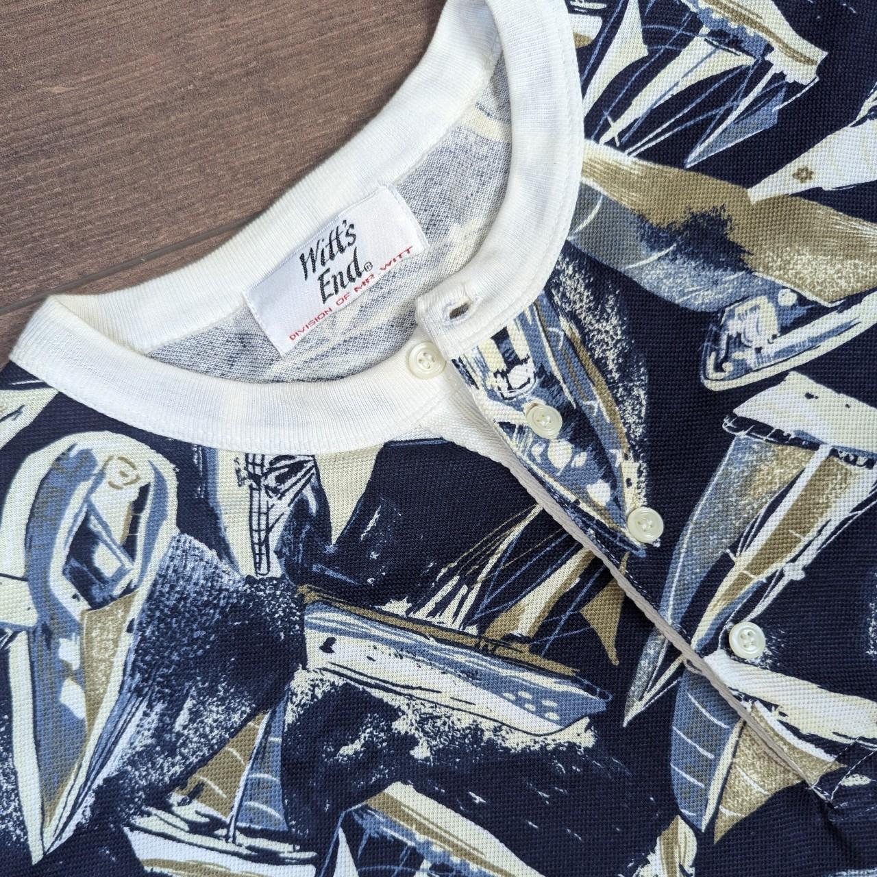 80's Vintage Designer Nautical Boat Pattern Polo Top T-Shirt Men's XL