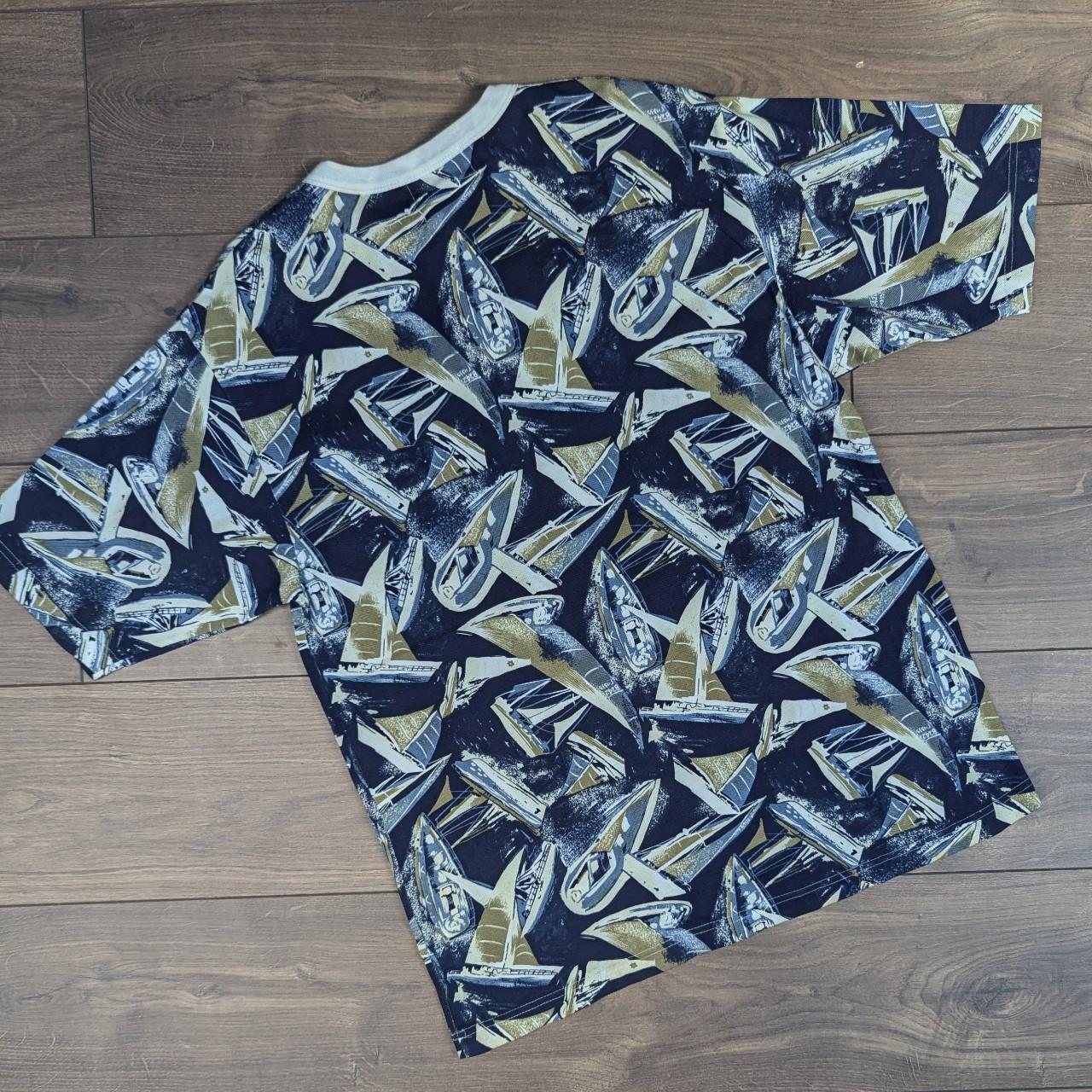 80's Vintage Designer Nautical Boat Pattern Polo Top T-Shirt Men's XL