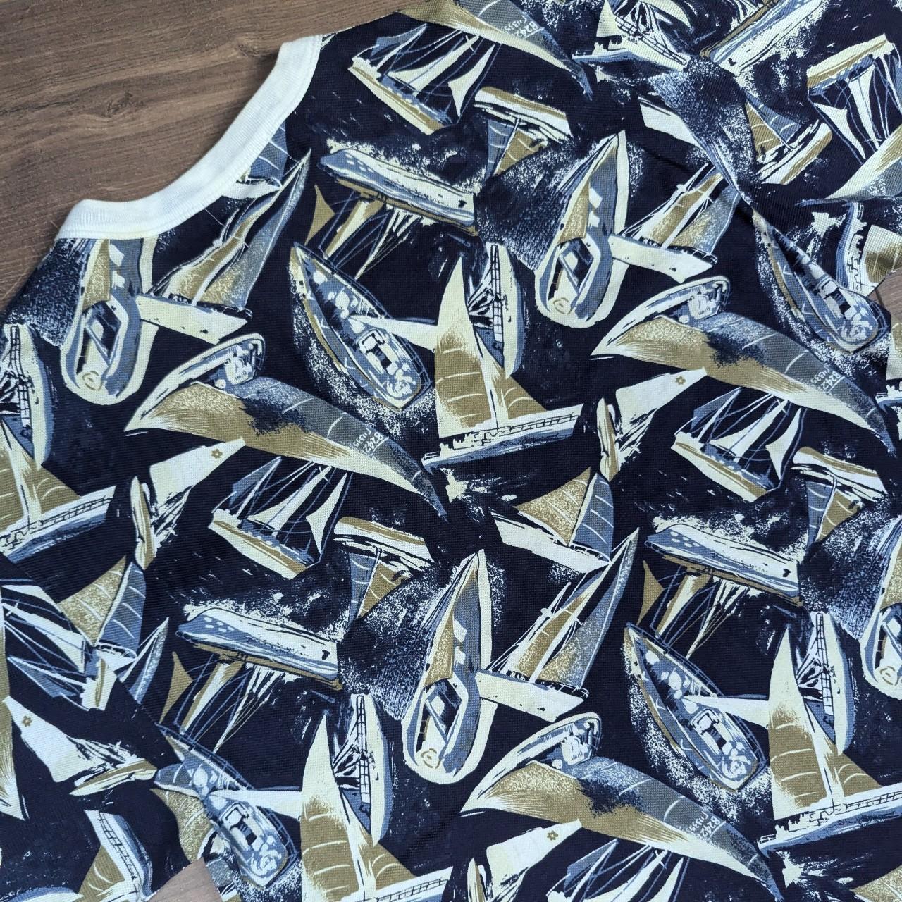 80's Vintage Designer Nautical Boat Pattern Polo Top T-Shirt Men's XL
