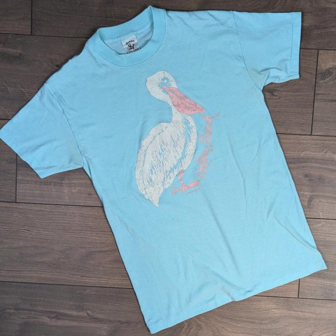 Vintage 90's Holden Beach Birdlegs Blue Pelican Graphic T-Shirt Women's M