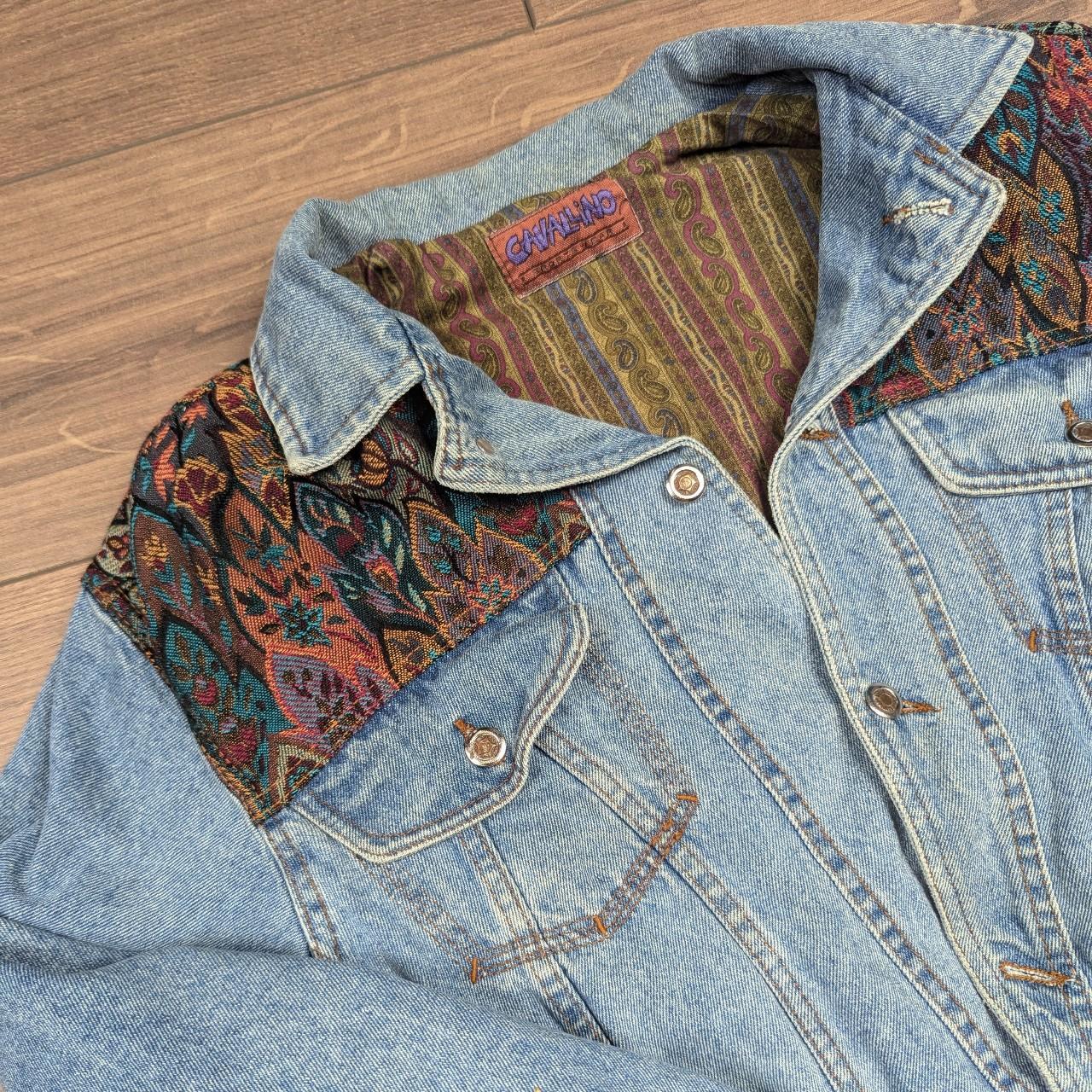 80's Vintage Cavallino Floral Paisley Lined Boxy Fit Denim Jacket
