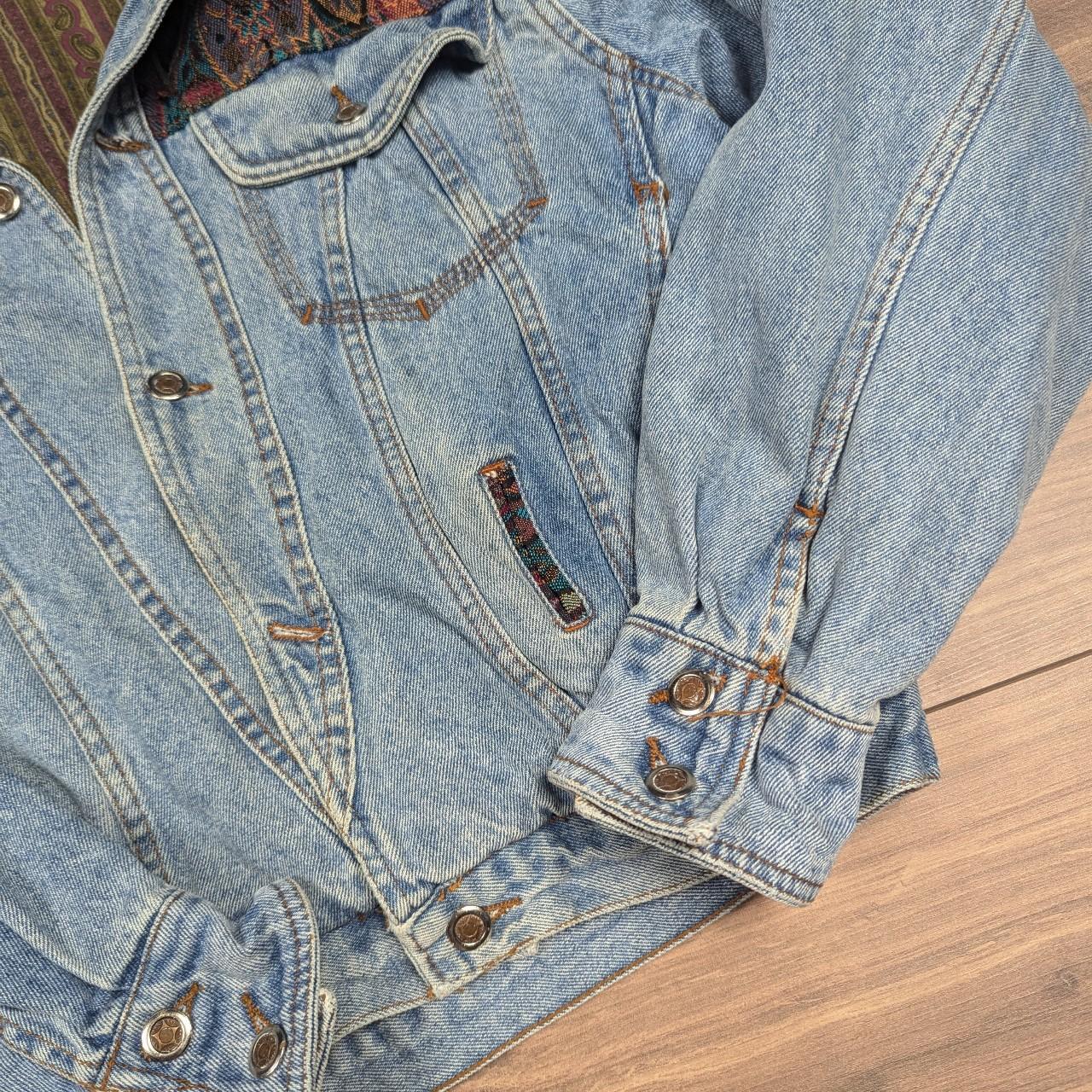 80's Vintage Cavallino Floral Paisley Lined Boxy Fit Denim Jacket