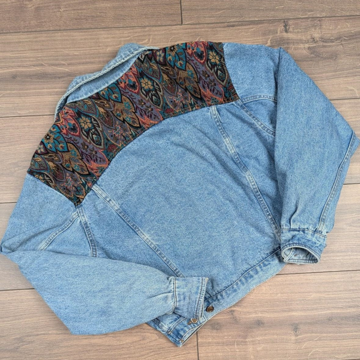 80's Vintage Cavallino Floral Paisley Lined Boxy Fit Denim Jacket