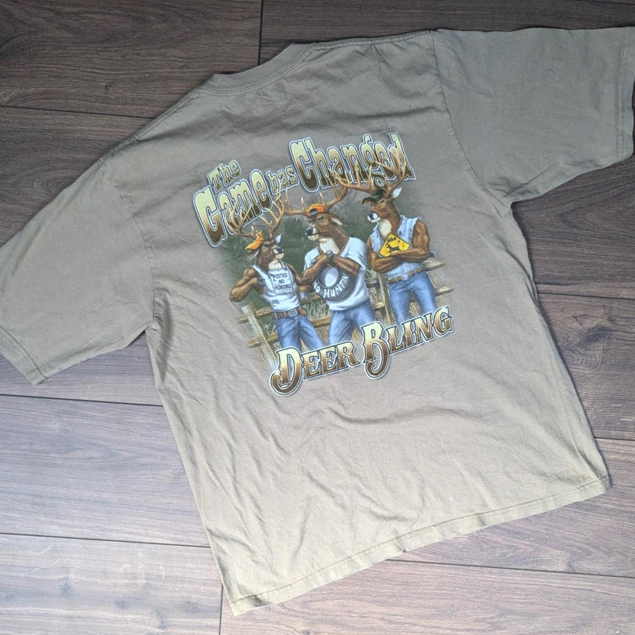 Brown Vintage 90's No Hunting The Game Has Changed Graphic T-Shirt