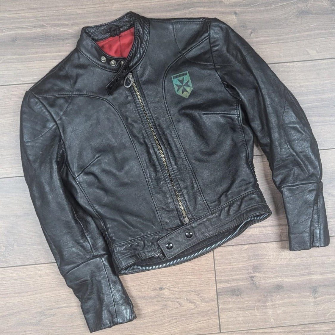 Vintage Harro Kombi Genuine Leather 1980's Black Motorcycle Jacket UK6-8