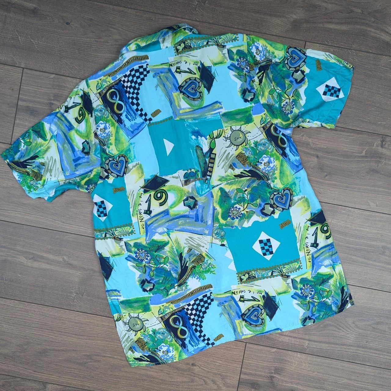 Green & Blue Vintage 80's 90'S Pattern Blouse Shirt UK 16-18