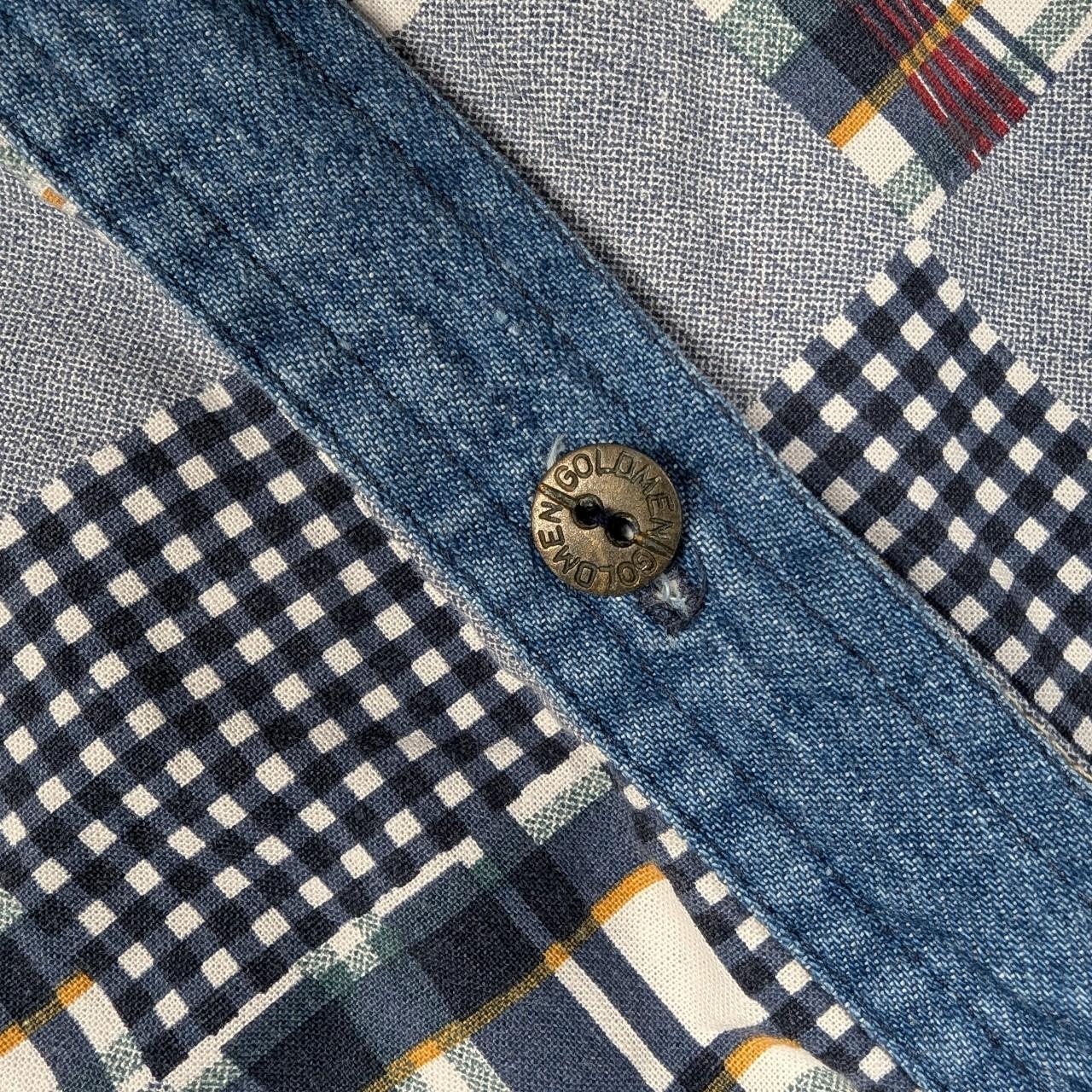Vintage Block Pattern 90's Blue Denim Shirt Overshirt Size XL