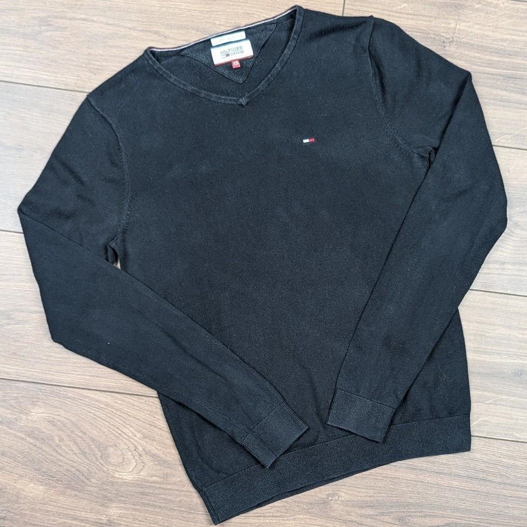 Vintage Y2K 00's Tommy Hilfiger Denim V-Neck Black Jumper Men's XS