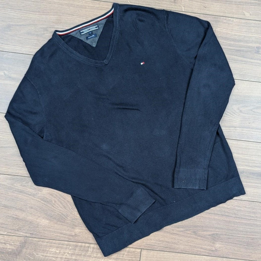 Tommy Hilfiger Navy Blue Cotton/Silk Blend V-Neck Jumper Men's XL