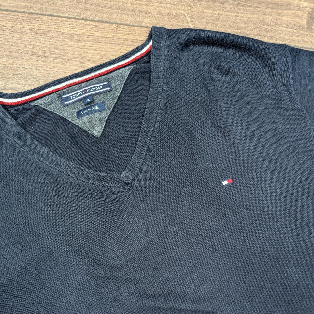 Tommy Hilfiger Navy Blue Cotton/Silk Blend V-Neck Jumper Men's XL