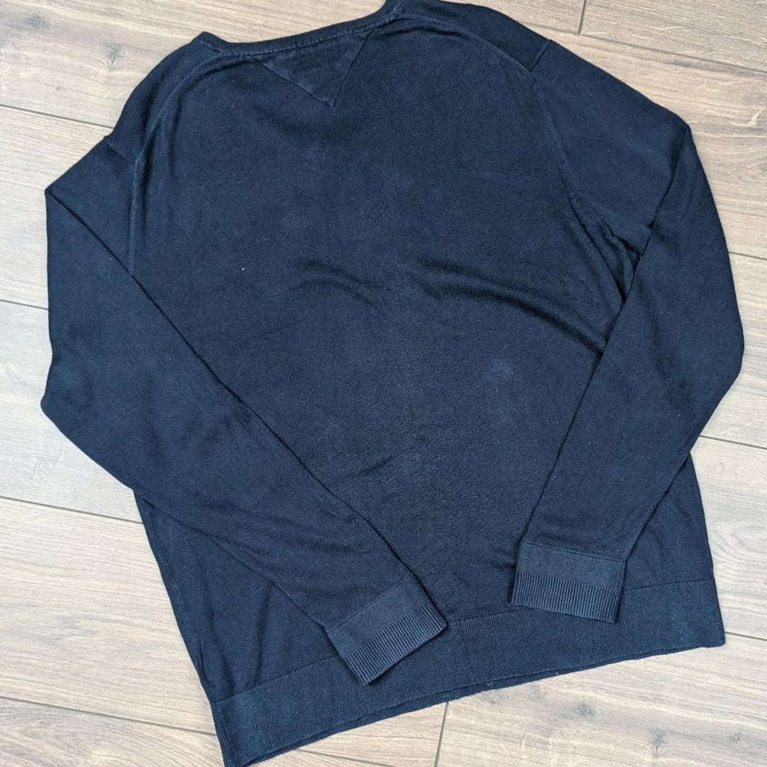 Tommy Hilfiger Navy Blue Cotton/Silk Blend V-Neck Jumper Men's XL