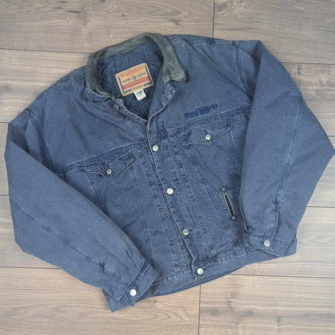 Vintage Diesel Blue Heavy Lined Denim Bomber Trucker Jacket Made in Italy XL