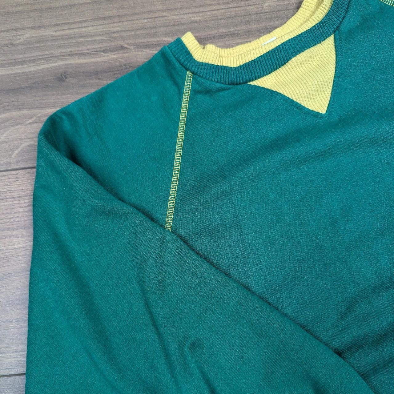 1980's Vintage Retro Green/Yellow Plain Boxy Fit Jumper/Sweatshirt