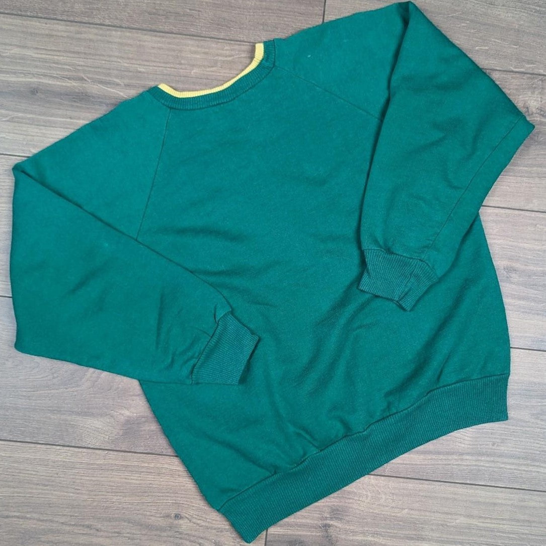 1980's Vintage Retro Green/Yellow Plain Boxy Fit Jumper/Sweatshirt